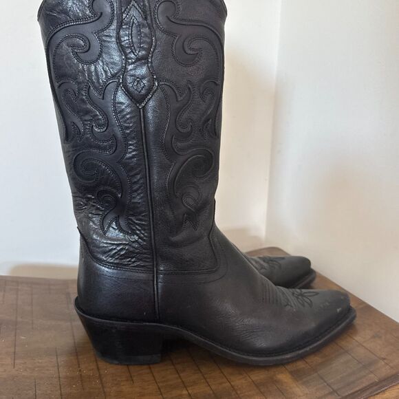 Amazon.com | Old West Black Womens All Over Leather 12in  Old West Black Leather Cowboy Boots Womens 8B Western Riding Snip Toe Tall